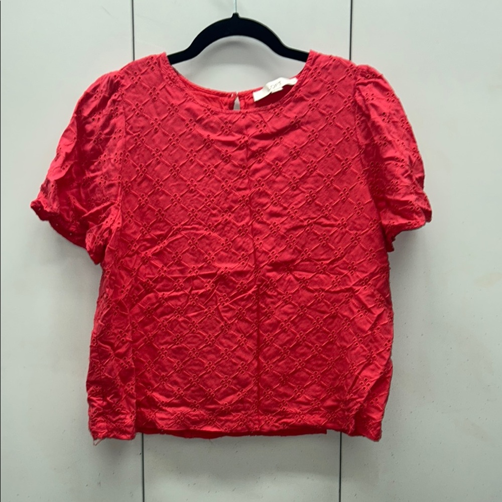 LOFT Red Puff Sleeve Boxy Blouse